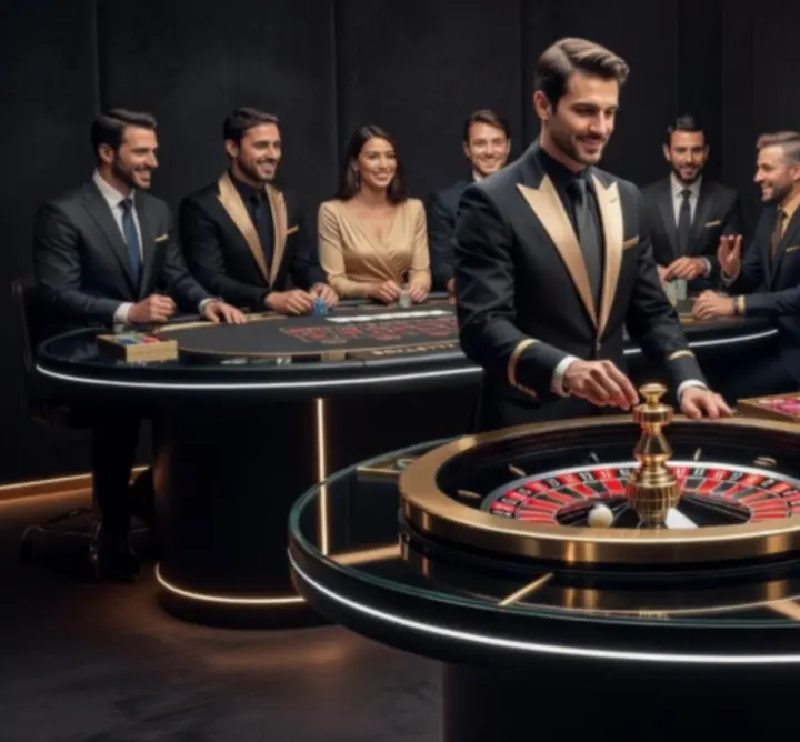 Elegancki mobilny stół ruletki i blackjacka przygotowany na event
